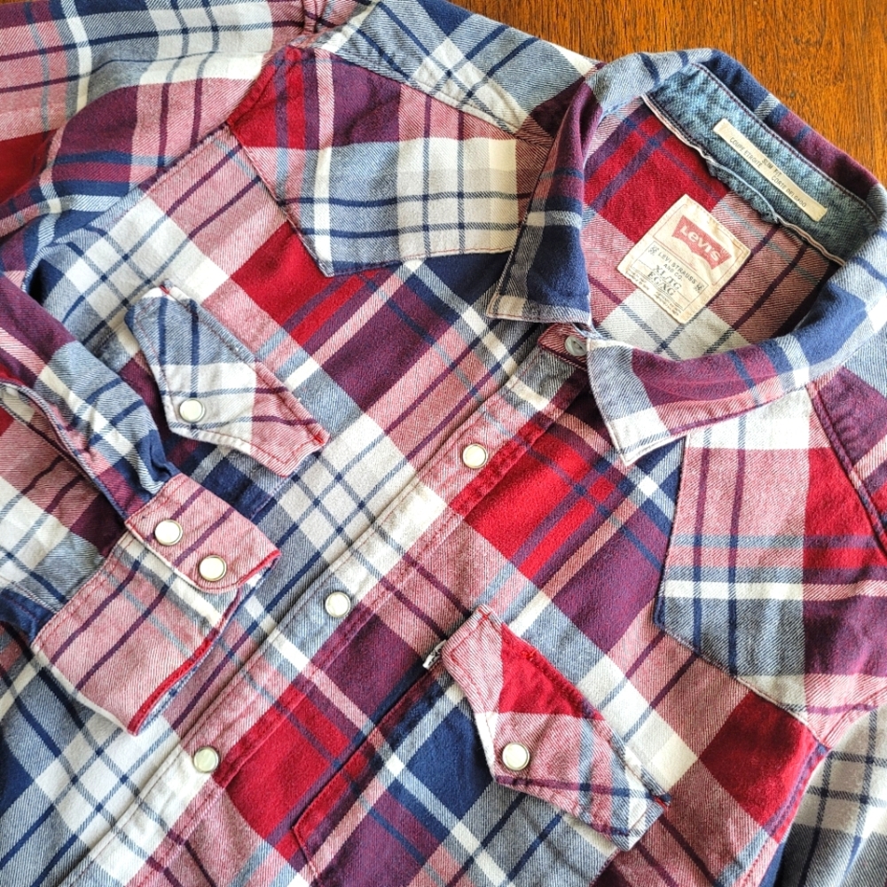 Levi's Men's Western Pearl Snap Button Up Shirt Size XL